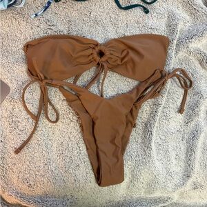 NWOT brown tie bikini set
